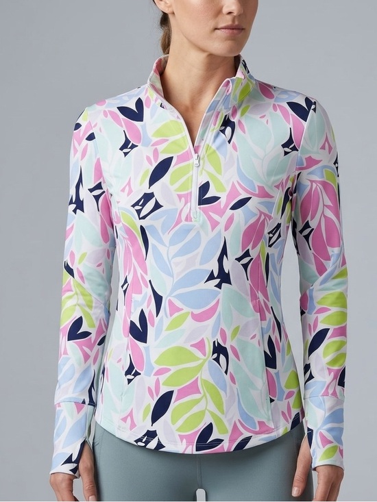 Tommy Bahama Tops - Tommy Bahama Golf Womens Small 1/4 Zip Pullover Sun Shirt Tropical Leaf Pockets